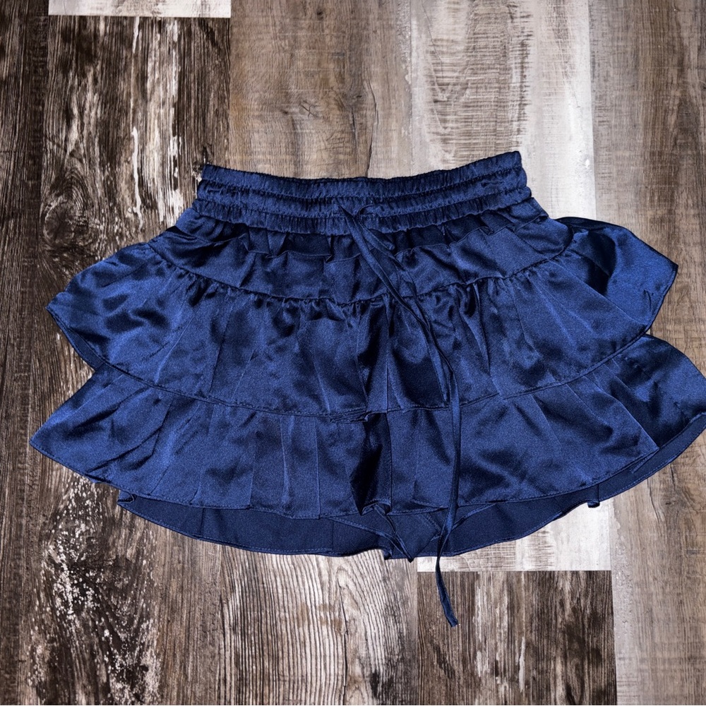 Navy Blue Silky Ruffled Skirt